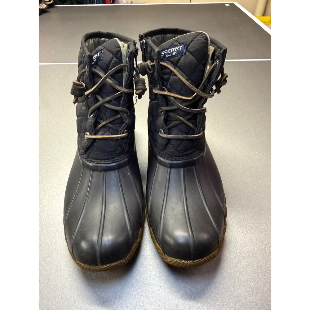 Sperry Saltwater Quilted Waterproof Duck Boots‎ Black Womens 7.5 M STS94063